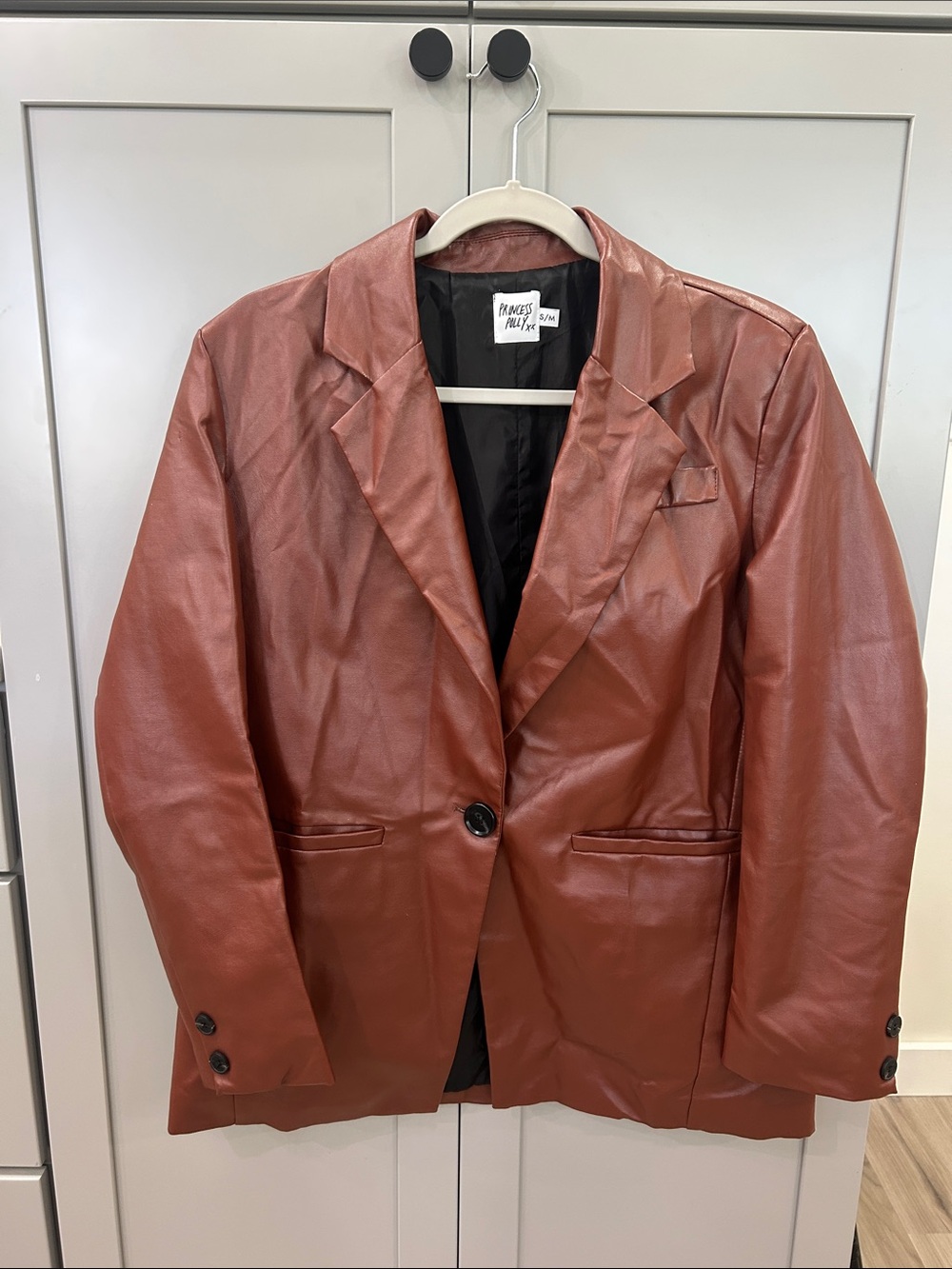 Princess Polly Jocelyn Faux Leather Blazer Brown Terracotta S/M